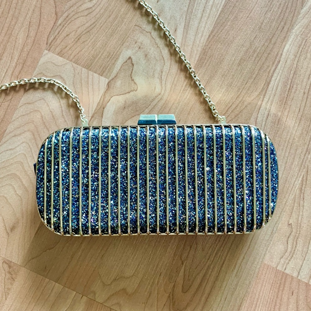 BCBGMAXAZRIA Reagan Glitter Clutch Black and Gold NWT